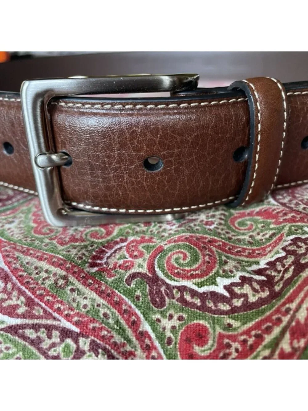 Daniel Cremieux Belt Brown Full Grain Leather 38/95 Silver Toned Metal Buckle